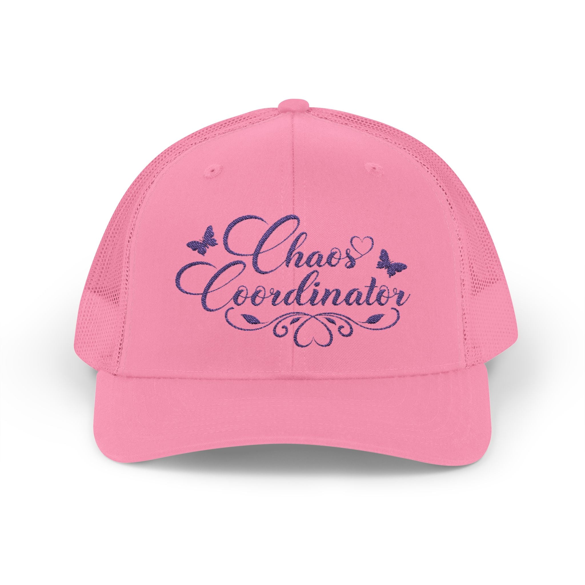 Chaos Coordinator Trucker Cap — Glitter Script Snapback Hat