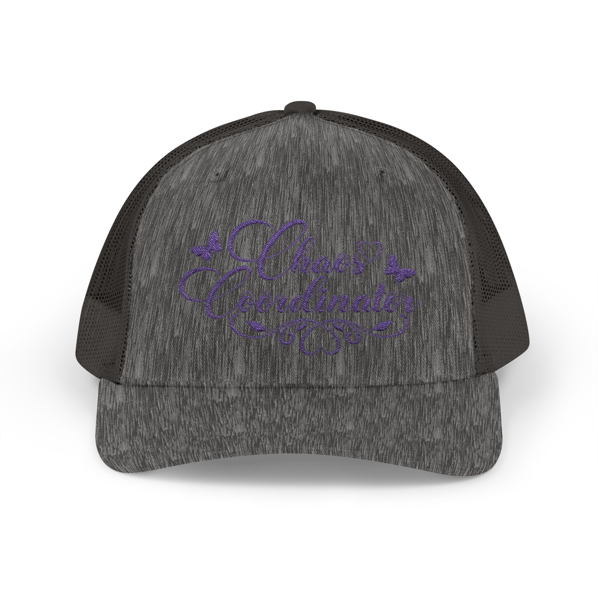 Chaos Coordinator Trucker Cap — Glitter Script Snapback Hat