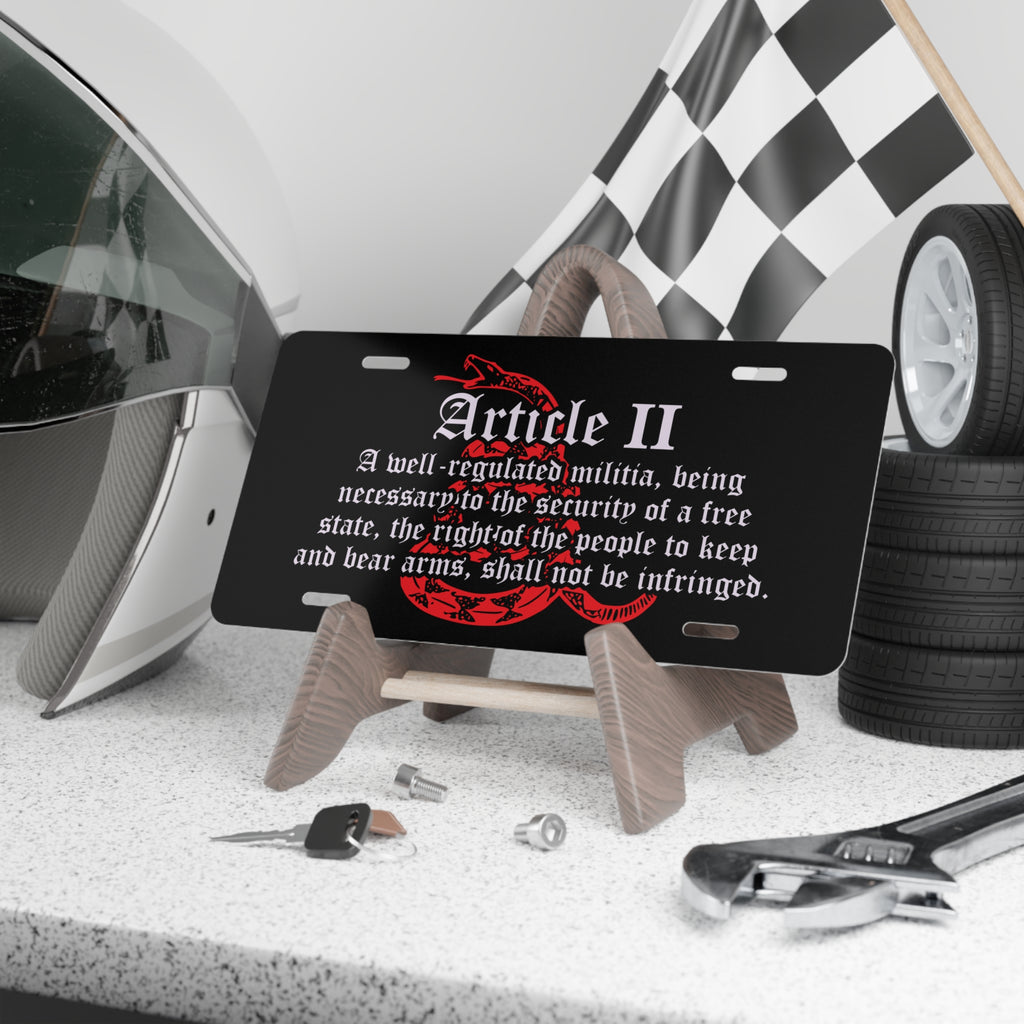 Article II Second Amendment License Plate with Gadsden Snake Design