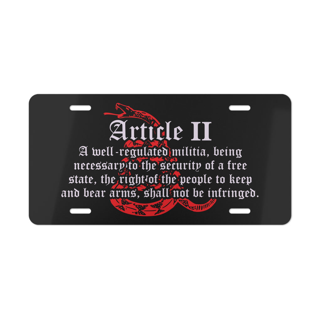 Article II Second Amendment License Plate with Gadsden Snake Design