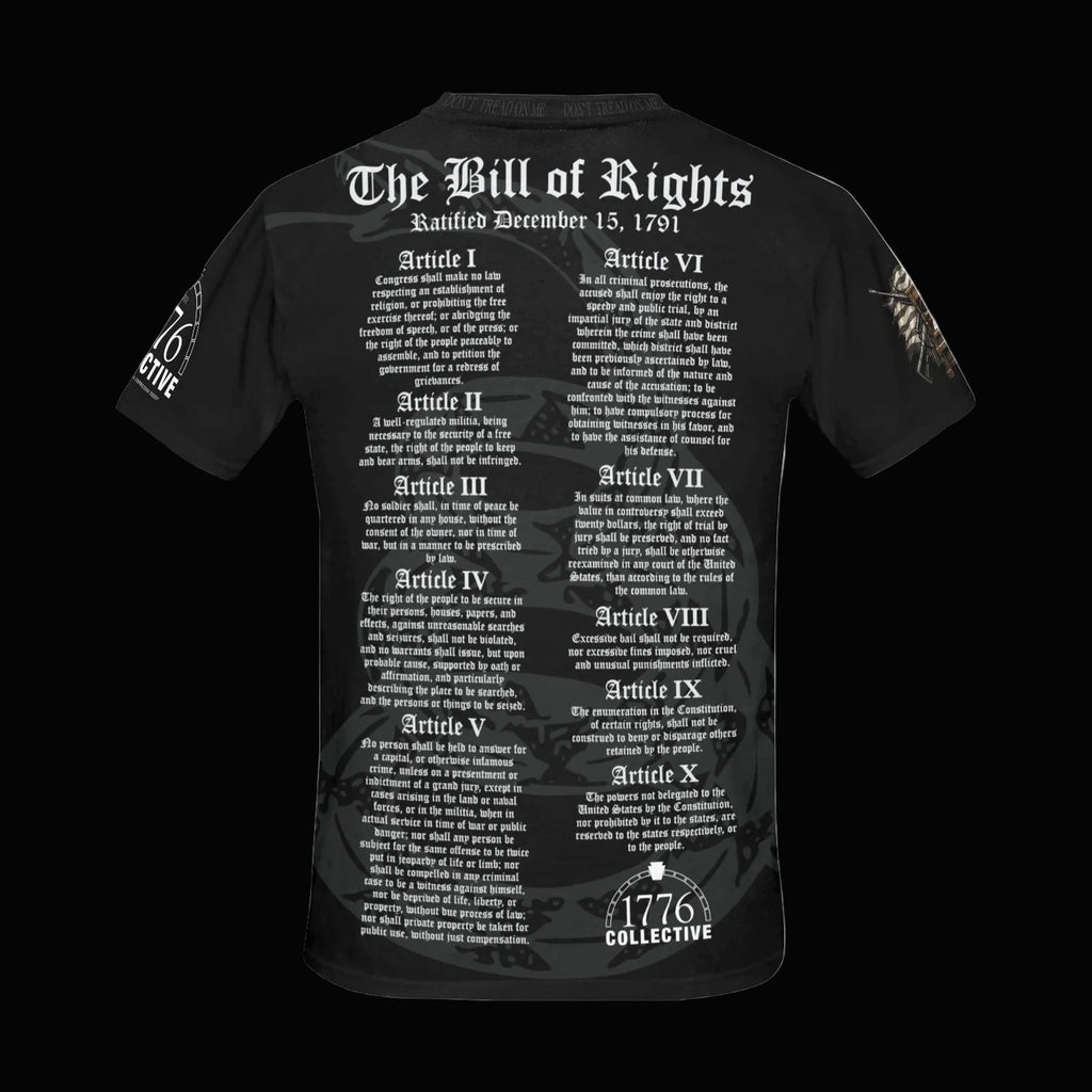 Premium patriotic Bill of Rights tee featuring Gadsden-inspired American liberty artwork